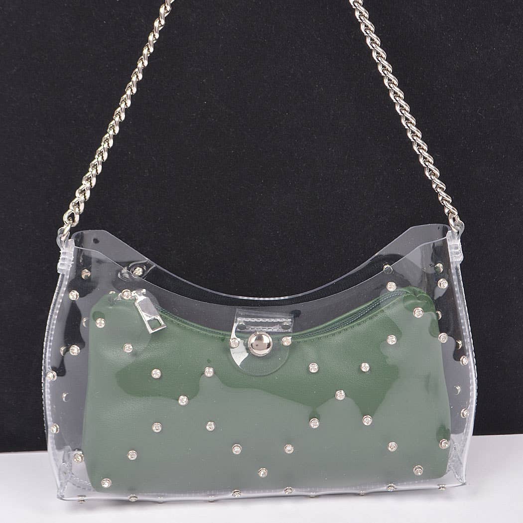 Glamorous Rhinestone Stud Women's Clutch Bag: Green
