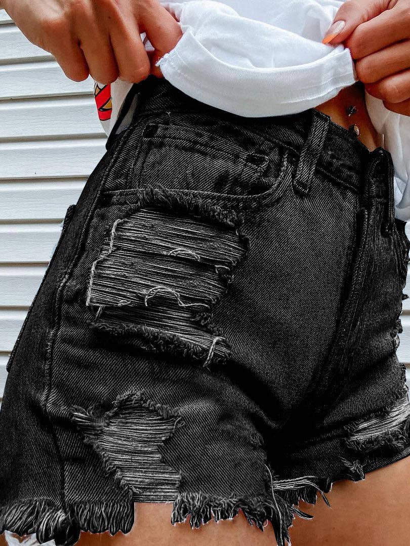 Bite Finger Printed Ripped Jeans: Blue / M