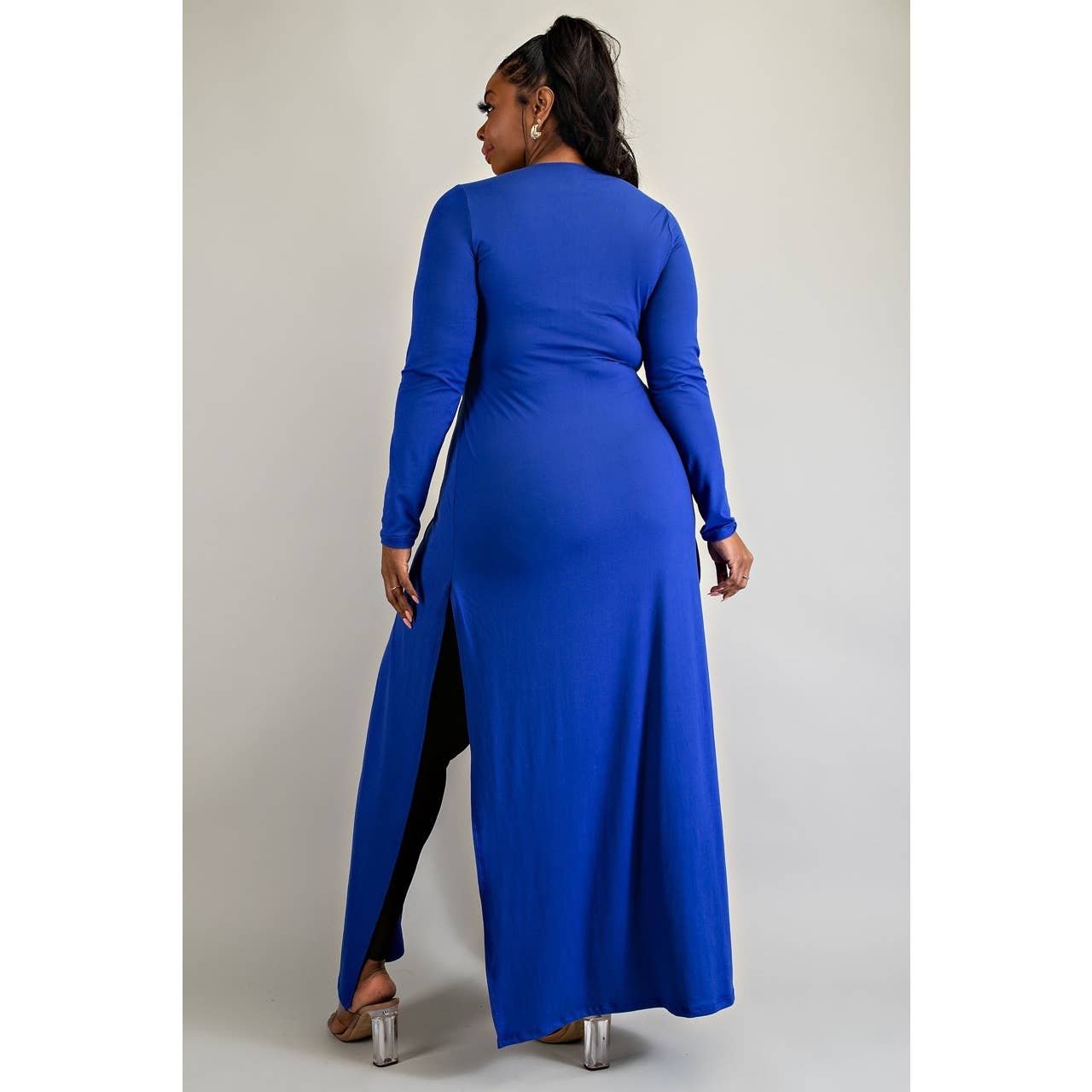 PLUS CRISS CROSS KEYHOLE CUT OUT LONG SLEEVE MAXI TOP: Royal