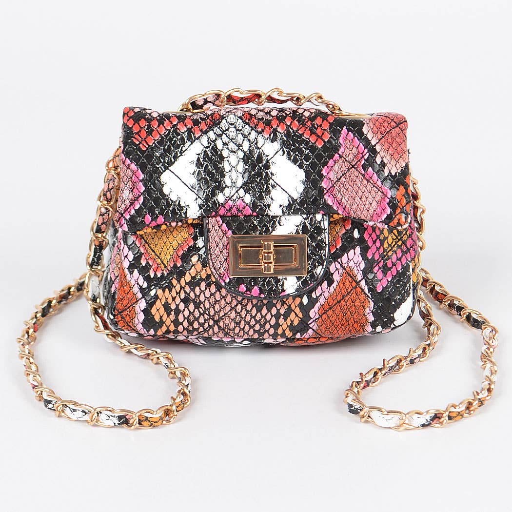 Multi Snake Quilted Mini Bag: Red