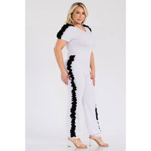 Load image into Gallery viewer, PLUS WHITE AND BLACK RUFFLE DETAIL JUMPSUIT : WHITE Bodi Language for Women