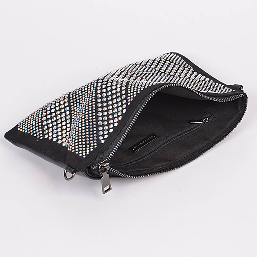 Round-Studded Decorated Clutch: Black