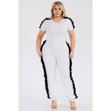 Load image into Gallery viewer, PLUS WHITE AND BLACK RUFFLE DETAIL JUMPSUIT : WHITE Bodi Language for Women