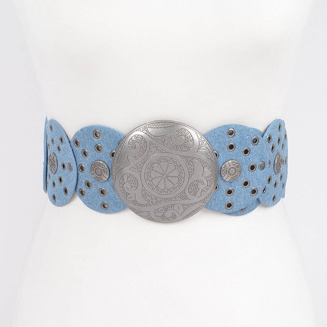 Denim Multi Eyelet Rounds Western Belt: DBL