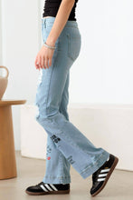 Load image into Gallery viewer, Graphic Print Flare Jeans: Dark Denim Blue Bodi Language for Women