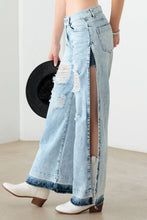 Load image into Gallery viewer, Light Blue Destroyed Deep Side Slit Raw Hem Jeans: Light Blue Acid Wash Bodi Language for Women