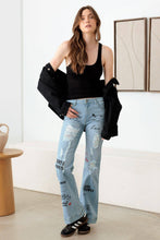 Load image into Gallery viewer, Graphic Print Flare Jeans: Dark Denim Blue Bodi Language for Women