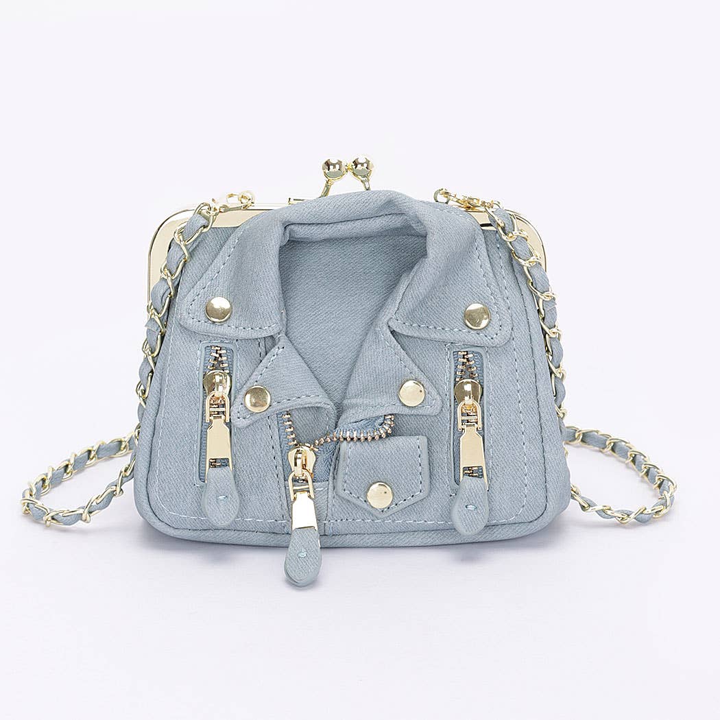Faux Denim Leather jacket Style Crossbody Bag: DBL