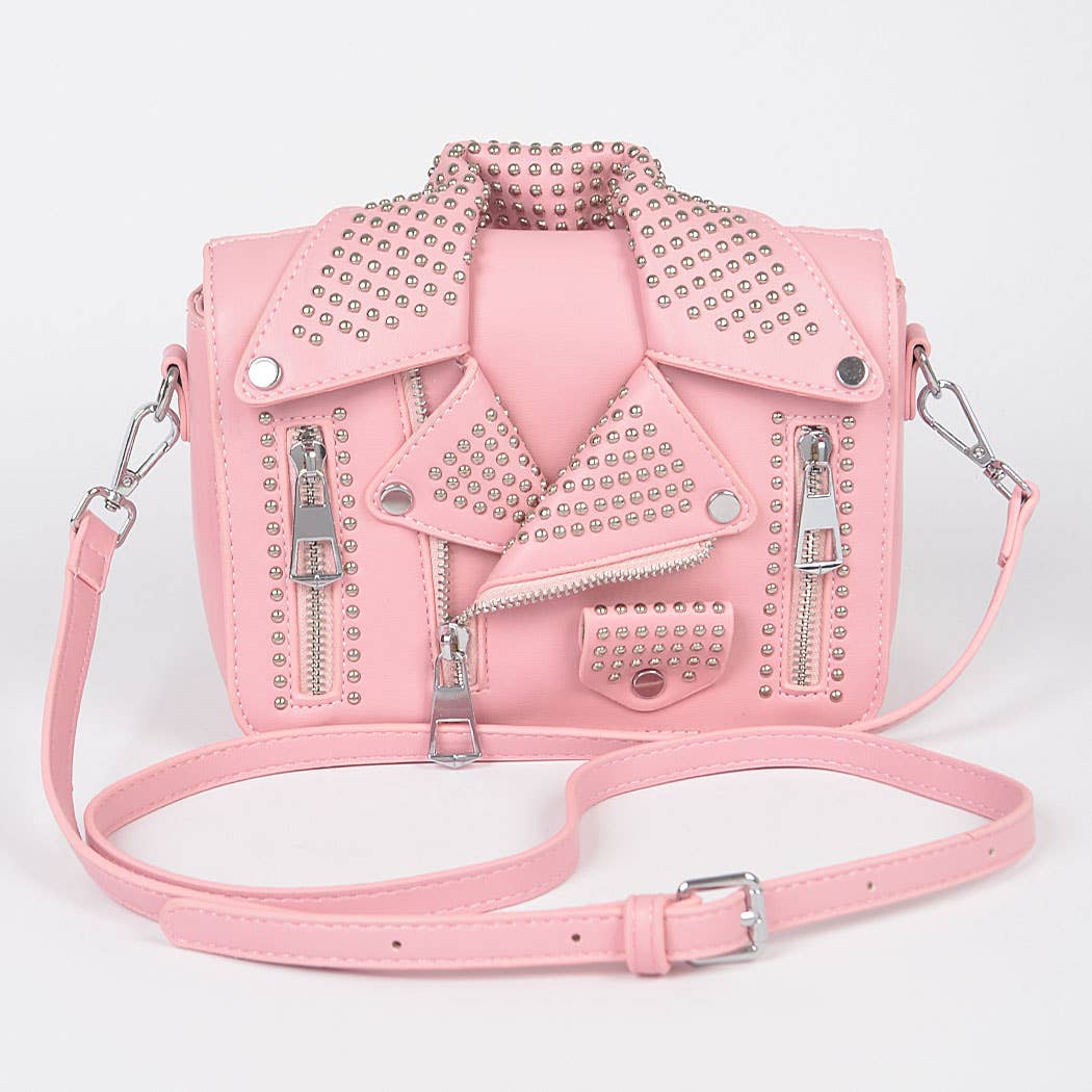 Vegan Leather Metal Studded Jacket Clutch: Silver