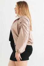 Load image into Gallery viewer, Plus Satin Zip-up Ruched Long Sleeve Cropped Bomber Jacket Bodi Language for Women