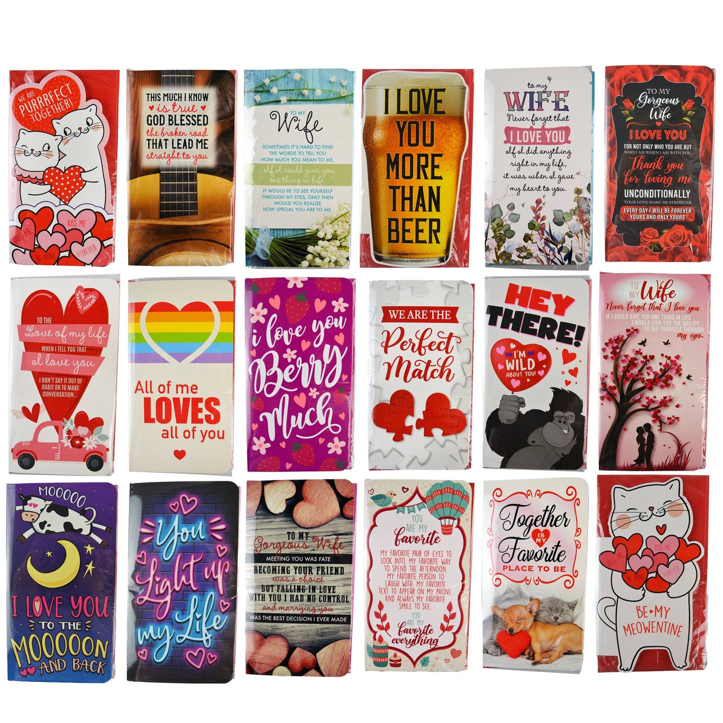 Novelty Closeout - Love Theme Jumbo Greeting Card Assortment- 18/Pack