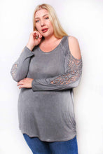 Load image into Gallery viewer, Plus Long Sleeve Cutout Lace Round Neck Solid Top - Bodi Language for Women