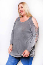 Load image into Gallery viewer, Plus Long Sleeve Cutout Lace Round Neck Solid Top - Bodi Language for Women