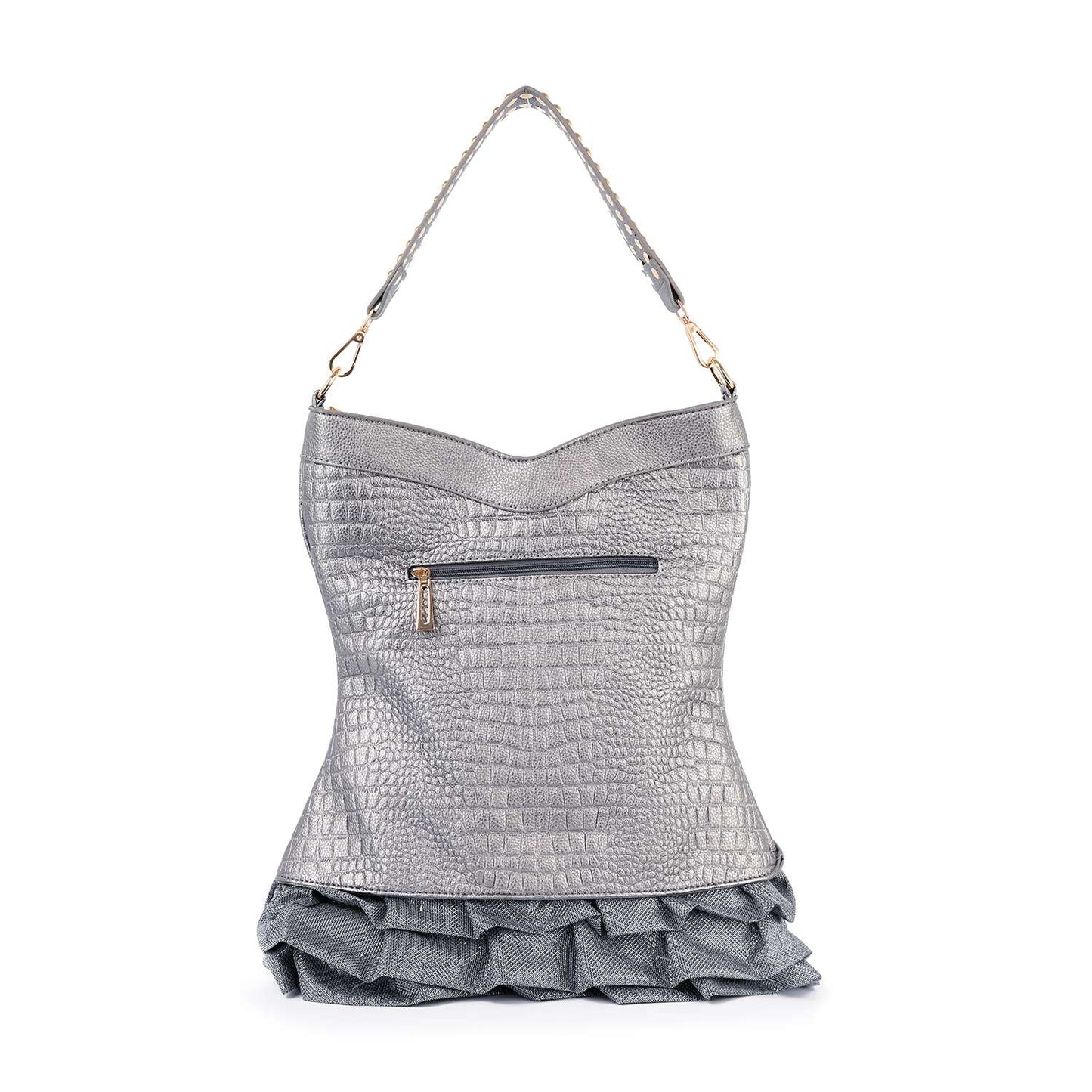 Dazzling Vest Design Tall Hobo Handbag: Pewter