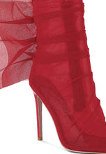 Load image into Gallery viewer, Princess Organza Wrapped Style Heeled Ankle Boots: RED Bodi Language Boutique