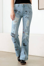 Load image into Gallery viewer, Graphic Print Flare Jeans: Dark Denim Blue Bodi Language for Women