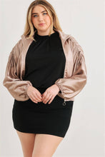 Load image into Gallery viewer, Plus Satin Zip-up Ruched Long Sleeve Cropped Bomber Jacket Bodi Language for Women