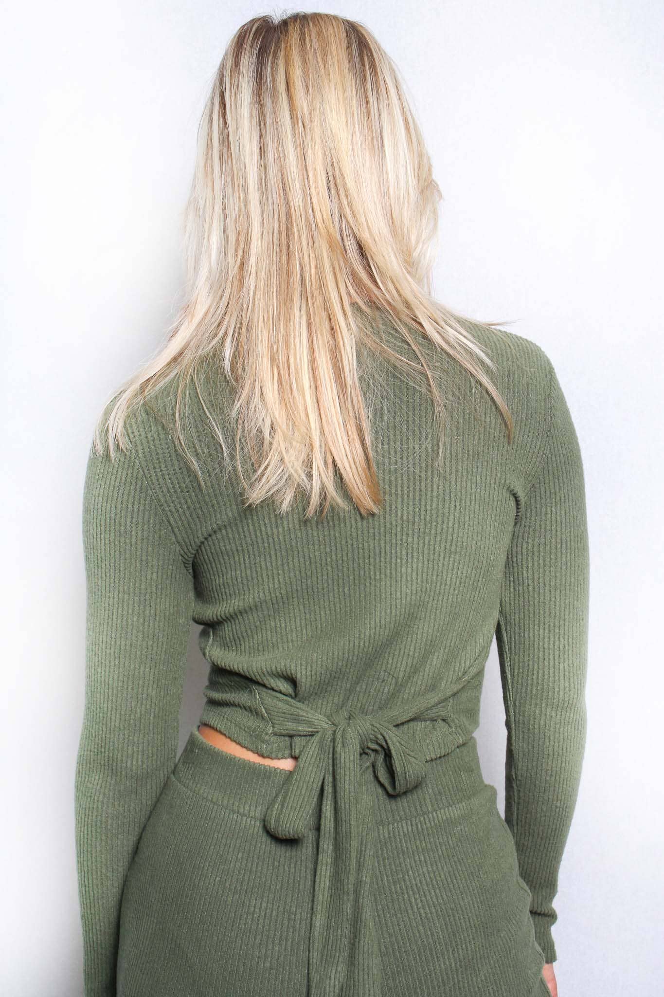 Women's Plus Long Sleeves Tie Back Rib Loungewear Set