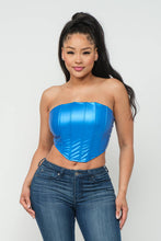 Load image into Gallery viewer, Metallic Leather Corset Style Detail Tube Top: Blue
