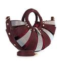 Unique  Design Rhinestone Accented Hand Tote: Burgundy