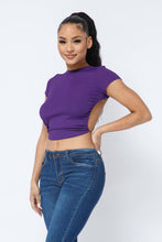 Load image into Gallery viewer, Rib Open Back String Tie Crop Top: Eggplant
