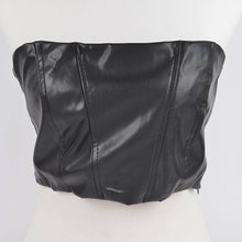 Load image into Gallery viewer, Faux Leather Stretch Tube Top: Black-OS
