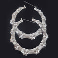 3AM BY H&D ACCESSORIES - Bamboo Metal 10cm Hoop Earring: Silver