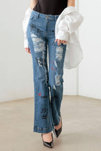 Load image into Gallery viewer, Graphic Print Flare Jeans: Dark Denim Blue Bodi Language for Women
