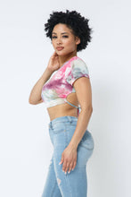 Load image into Gallery viewer, Tie Dye Open Back Tie Detail Crop Top: Pink Combo

