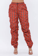 Load image into Gallery viewer, Plaid Print Wind Breaker Drawstring Shirring Jogger Pants- Green

