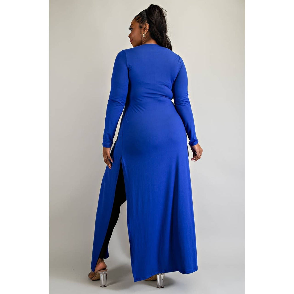 PLUS CRISS CROSS KEYHOLE CUT OUT LONG SLEEVE MAXI TOP: Royal