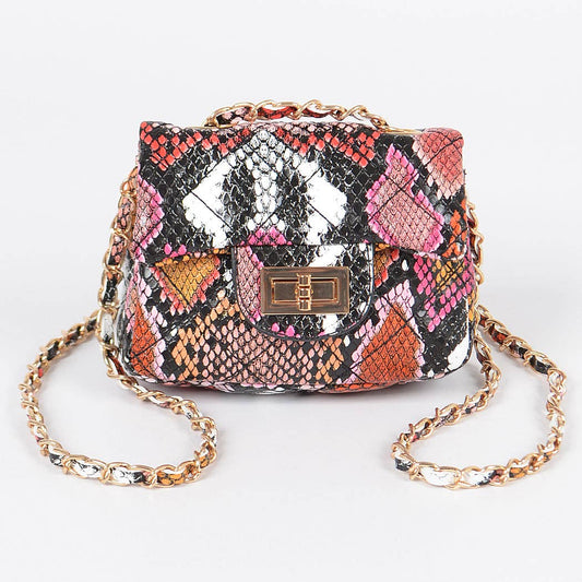Multi Snake Quilted Mini Bag: Red