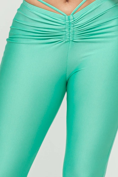 Front Tunnel Shirring Waist Tie Flare Pants: Fuchsia