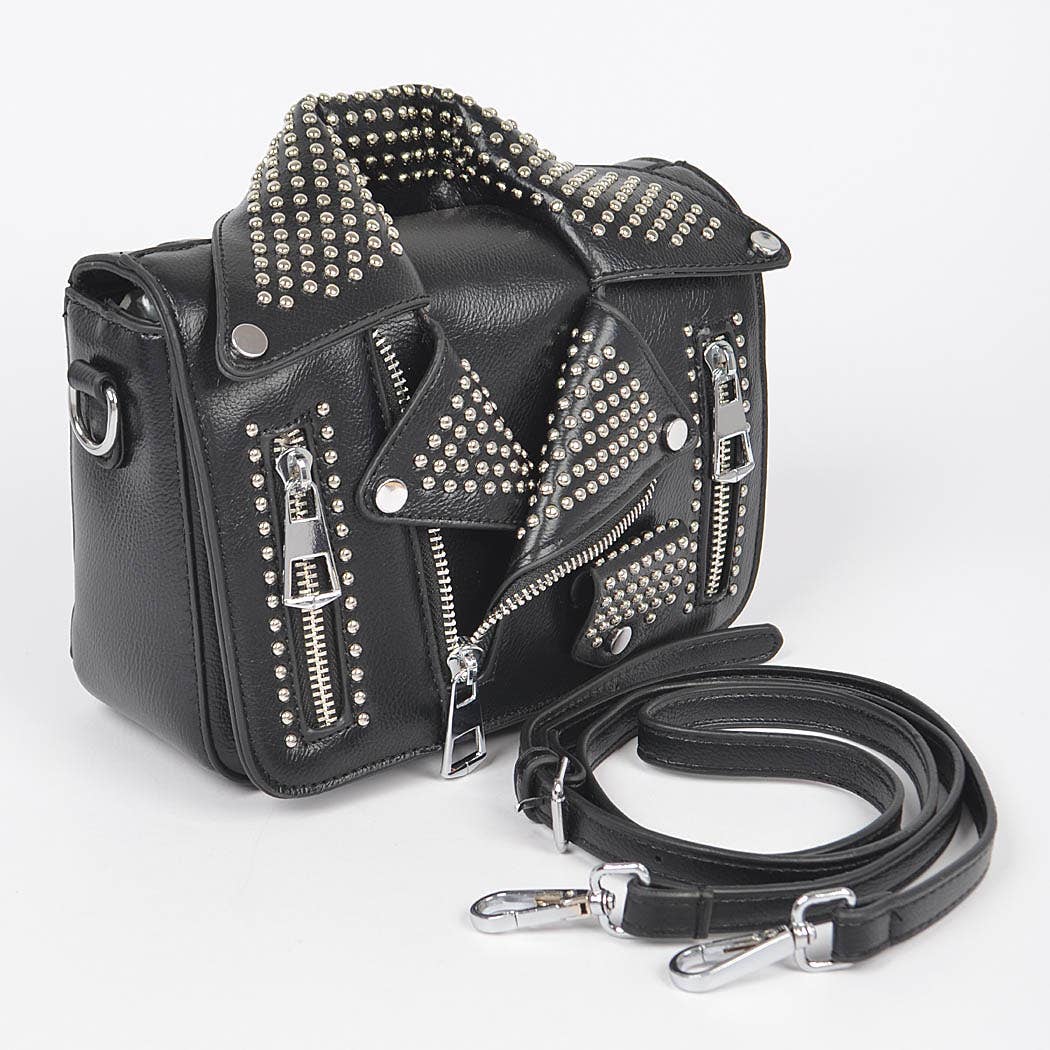 Vegan Leather Metal Studded Jacket Clutch: Silver