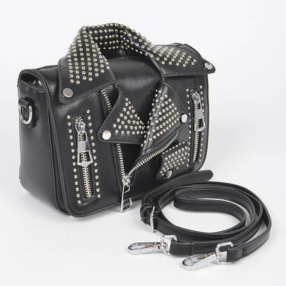 Vegan Leather Metal Studded Jacket Clutch: Silver