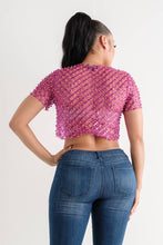 Load image into Gallery viewer, Mesh See Through All Over Pearl Beaded Sequin Top: Fuchsia
