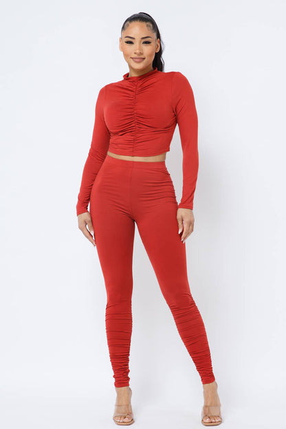 Top Ruched Legging Set: Eggplant