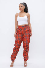 Load image into Gallery viewer, Plaid Print Wind Breaker Drawstring Shirring Jogger Pants- Green
