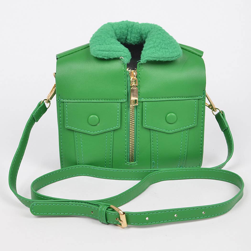 Chic Faux Fur Jacket Style Crossbody Clutch: Green