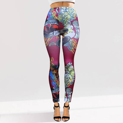 Tattoo Inspired Graphic Printed High Waisted Leggings: White