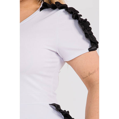 PLUS WHITE AND BLACK RUFFLE DETAIL JUMPSUIT : WHITE Bodi Language for Women