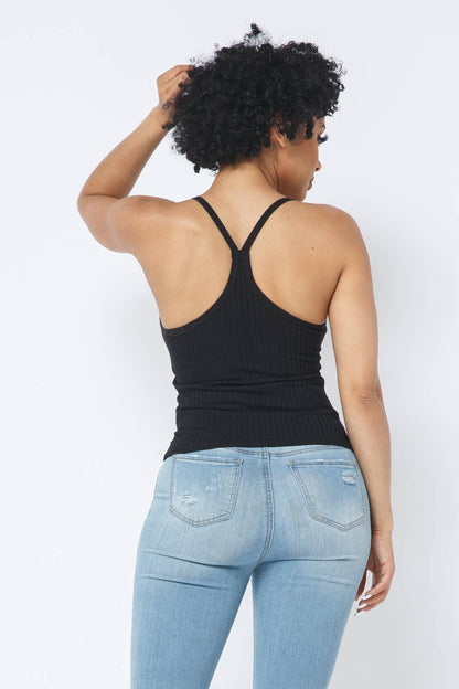 Rib Racer Back Sleeveless Tank Top: Black