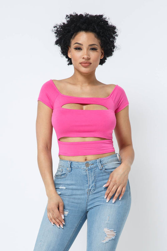 Front Cut Outs Off Shoulder Top: Pink