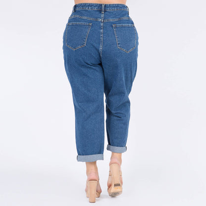 PLUS SIZE HIGH WAIST CUT OUT STRAIGHT JEANS