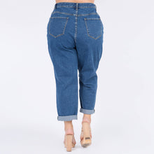 Load image into Gallery viewer, PLUS SIZE HIGH WAIST CUT OUT STRAIGHT JEANS
