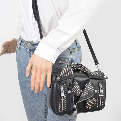Vegan Leather Metal Studded Jacket Clutch: Silver