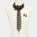 Pearl Cluster Vine Fringe Bib Necklace: Black,Gold