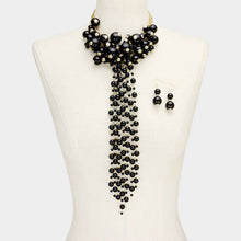Load image into Gallery viewer, Pearl Cluster Vine Fringe Bib Necklace: Black,Gold
