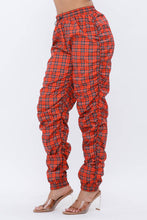 Load image into Gallery viewer, Plaid Print Wind Breaker Drawstring Shirring Jogger Pants- Green
