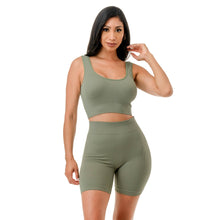 Load image into Gallery viewer, 2PC Muscle Tank Sports Top Highwaist Short Set: OLIVE To Star
